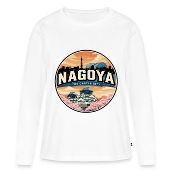 Insigne rétro du Cherry Blossom du Château de Nagoya - T-shirt manches longues Premium bio Femme - blanc - Devant - Julia (174cm)