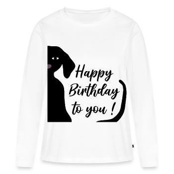 Joyeux anniversaire teckel - T-shirt manches longues Premium bio Femme - blanc - Devant - Julia (174cm)