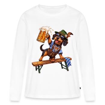 Teckel drôle avec de la bière en costume bavarois - T-shirt manches longues Premium bio Femme - blanc - Devant - Julia (174cm)