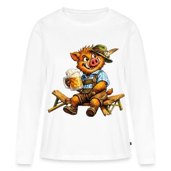 Sanglier drôle avec bière et costume bavarois - T-shirt manches longues Premium bio Femme - blanc - Devant - Julia (174cm)