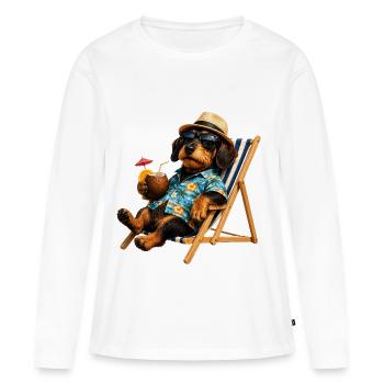 Teckel drôle avec des lunettes de soleil et un cocktail - T-shirt manches longues Premium bio Femme - blanc - Devant - Julia (174cm)