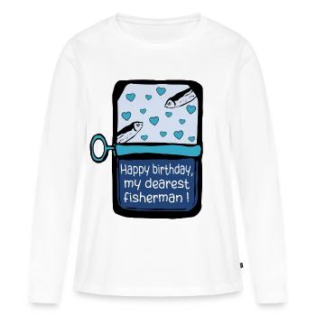 Sardines pêcheurs d’anniversaire - T-shirt manches longues Premium bio Femme - blanc - Devant - Julia (174cm)