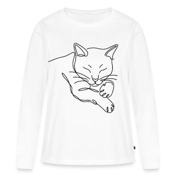 Silhouette du chat endormi aux lignes noires - T-shirt manches longues Premium bio Femme - blanc - Devant - Julia (174cm)