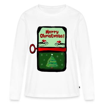 Joyeux Noël Poissons - T-shirt manches longues Premium bio Femme - blanc - Devant - Julia (174cm)