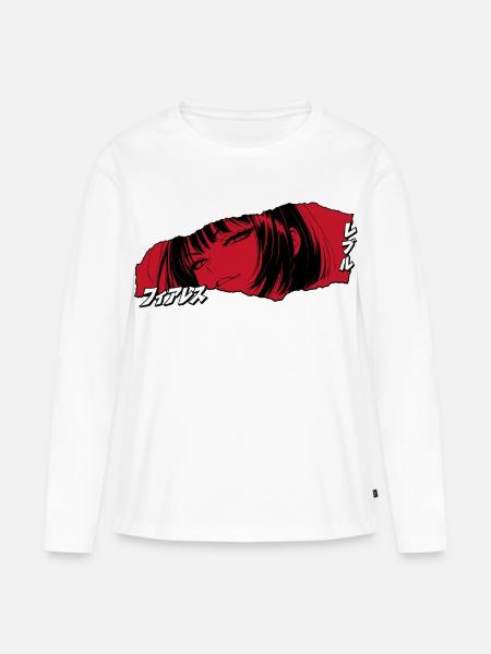Rebellisches Anime Mädchen und Schriftzeichen - Frauen Premium Bio Langarmshirt - Weiß