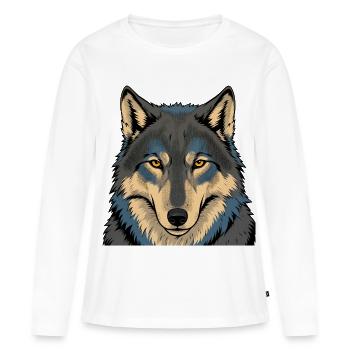 Portrait du Loup de la Lune Azur - T-shirt manches longues Premium bio Femme - blanc - Devant - Julia (174cm)