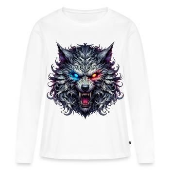 Loup Néon à Deux Yeux - T-shirt manches longues Premium bio Femme - blanc - Devant - Julia (174cm)