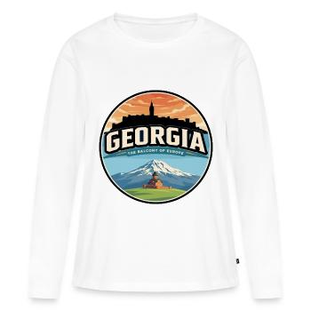 Insigne rétro de la Trinité Gergeti de Géorgie - T-shirt manches longues Premium bio Femme - blanc - Devant - Julia (174cm)