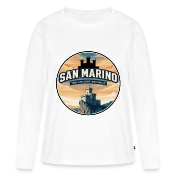 Insigne rétro du château de San Marino Guaita - T-shirt manches longues Premium bio Femme - blanc - Devant - Julia (174cm)