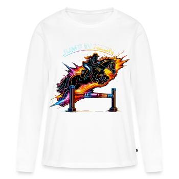 Sauter au néon – Sports équestres et saut d’obstacles - T-shirt manches longues Premium bio Femme - blanc - Devant - Julia (174cm)