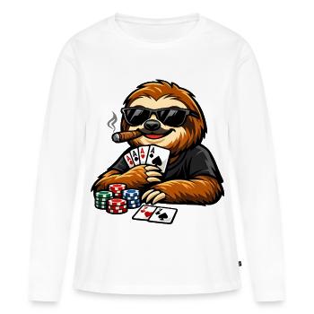 Paresseux cool jouant au poker - T-shirt manches longues Premium bio Femme - blanc - Devant - Julia (174cm)