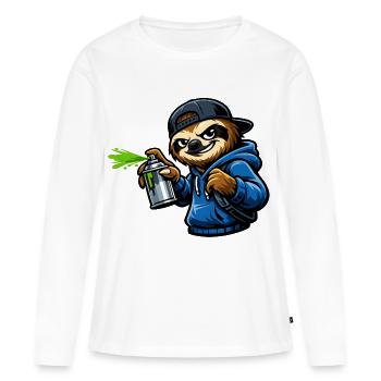 Graffiti de paresseux qui pulvérise - T-shirt manches longues Premium bio Femme - blanc - Devant - Julia (174cm)