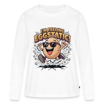 Je me sens Eggstatic – Jeu de mots sur Energetic Egg Cartoon - T-shirt manches longues Premium bio Femme - blanc - Devant - Julia (174cm)