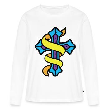 Emblème de la croix rubanée - T-shirt manches longues Premium bio Femme - blanc - Devant - Julia (174cm)