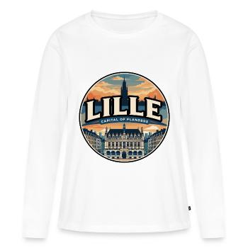 Badge de voyage rétro de Lille Grand Place - T-shirt manches longues Premium bio Femme - blanc - Devant - Julia (174cm)