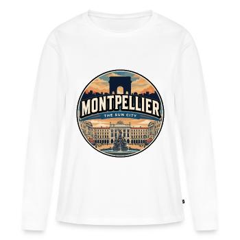 Écusson rétro de la Comédie de Montpellier sur la place - T-shirt manches longues Premium bio Femme - blanc - Devant - Julia (174cm)