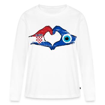 Drapeau Croatie Nazar en forme de cœur utilisé - T-shirt manches longues Premium bio Femme - blanc - Devant - Julia (174cm)