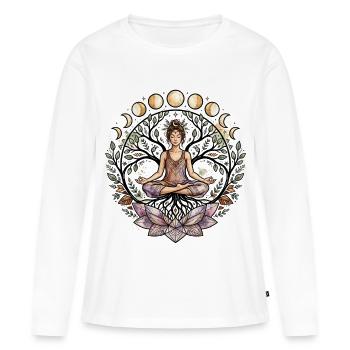 Yoga Woman Arbre de la Vie Phases de la Lune du Lotus - Atma Boho - T-shirt manches longues Premium bio Femme - blanc - Devant - Julia (174cm)