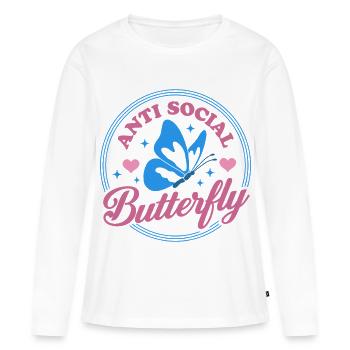 Papillon antisocial - T-shirt manches longues Premium bio Femme - blanc - Devant - Julia (174cm)