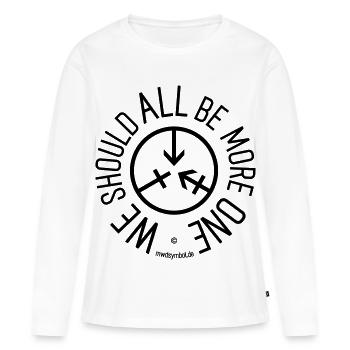 we-should-be-more-one_025c_2026 - Frauen Premium Bio Langarmshirt - Weiß - Vorne - Julia (174cm)