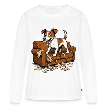 Jack Russell Terrier Chaos Zerrissenes Sofa - Frauen Premium Bio Langarmshirt - Weiß - Vorne - Julia (174cm)