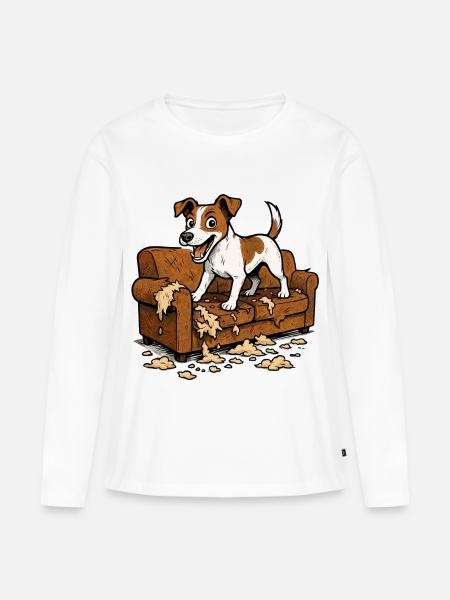 Jack Russell Terrier Chaos Zerrissenes Sofa - Frauen Premium Bio Langarmshirt - Weiß