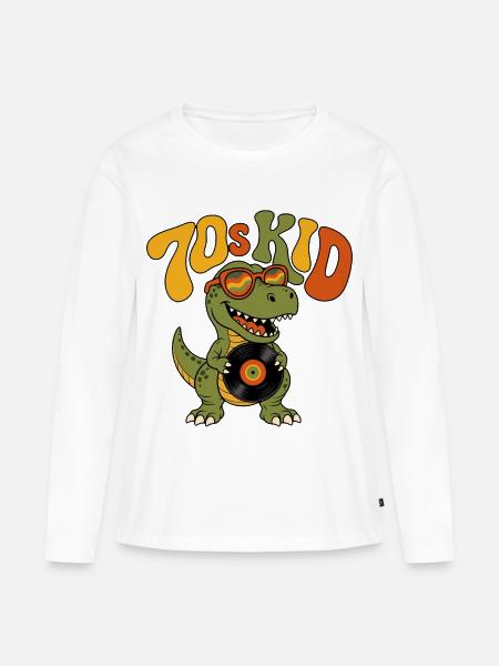 70er Kid Retro Dinosaurier-Vinylplatte Groovy - Frauen Premium Bio Langarmshirt - Weiß