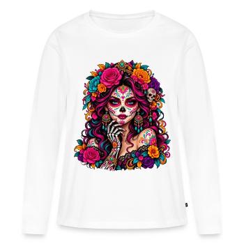Floral Calavera - Frauen Premium Bio Langarmshirt - Weiß - Vorne - Julia (174cm)