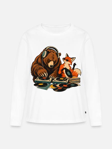 Bär & Fuchs als Vinyl DJs – Musikduo - Frauen Premium Bio Langarmshirt - Weiß