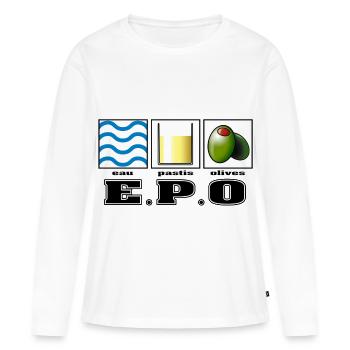 e.p.o eau pastis olives - T-shirt manches longues Premium bio Femme - blanc - Devant - Julia (174cm)