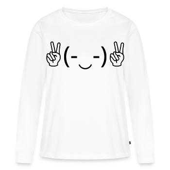Émote ✌ de la paix (-‿-) ✌ Victoire Kaomoji - T-shirt manches longues Premium bio Femme - blanc - Devant - Julia (174cm)