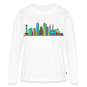 Silhouette de la ville de Jakarta Monument Monas Art moderne - T-shirt manches longues Premium bio Femme - blanc - Devant - Julia (174cm)