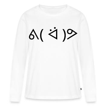 Émoticône Danse ᕕ( ᐛ )ᕗ Joyeuse - T-shirt manches longues Premium bio Femme - blanc - Devant - Julia (174cm)