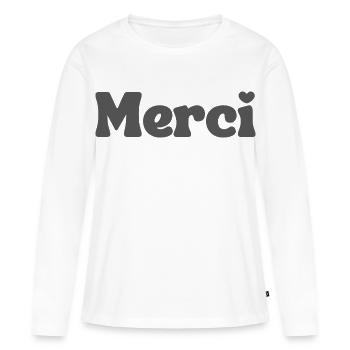 Merci - T-shirt manches longues Premium bio Femme - blanc - Devant - Julia (174cm)