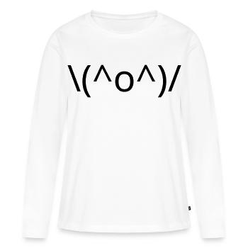 Freude Emote \(^o^)/ Arme hoch Kaomoji - Frauen Premium Bio Langarmshirt - Weiß - Vorne - Julia (174cm)