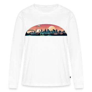 Sonnenuntergangsstadt Panorama - Frauen Premium Bio Langarmshirt - Weiß - Vorne - Julia (174cm)