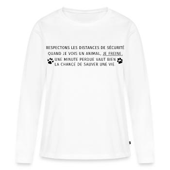 Respectons les distances de sécurité - T-shirt manches longues Premium bio Femme - blanc - Devant - Julia (174cm)