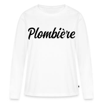 Plombière Chauffagiste Réparation Canalisations Pr - T-shirt manches longues Premium bio Femme - blanc - Devant - Julia (174cm)