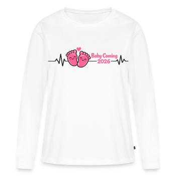 Maman 2026 Heartbeat Future Mother 2026 - T-shirt manches longues Premium bio Femme - blanc - Devant - Julia (174cm)