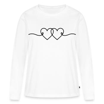 Double Cœur Minimaliste | Amour & Romance - T-shirt manches longues Premium bio Femme - blanc - Devant - Julia (174cm)