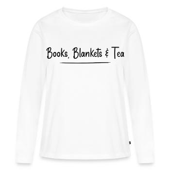 Bücher, Decken und Tee - Frauen Premium Bio Langarmshirt - Weiß - Vorne - Julia (174cm)