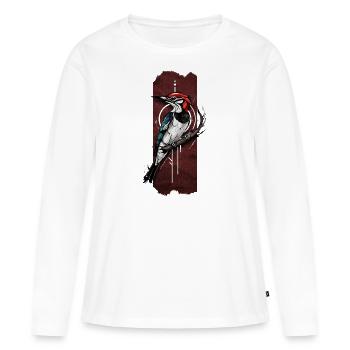 Batteur rythmique : Woodpecker’s Percussion - T-shirt manches longues Premium bio Femme - blanc - Devant - Julia (174cm)