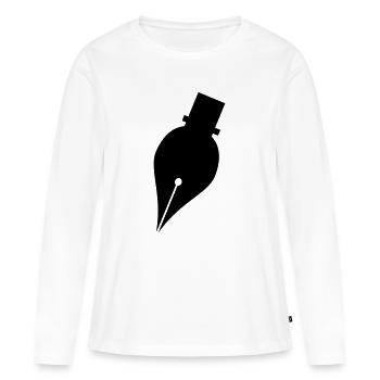 Logo de stylo d’écriture ou de stylo à encre pour écrivain - T-shirt manches longues Premium bio Femme - blanc - Devant - Julia (174cm)