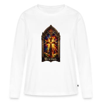 Résurrection Il est Jésus de Pâques ressuscité - T-shirt manches longues Premium bio Femme - blanc - Devant - Julia (174cm)