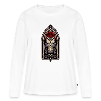Vitrail Gothic Owl Blood Moon - T-shirt manches longues Premium bio Femme - blanc - Devant - Julia (174cm)