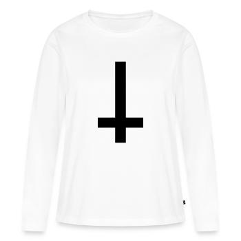 Croix Antichrist 1C inversé - T-shirt manches longues Premium bio Femme - blanc - Devant - Julia (174cm)