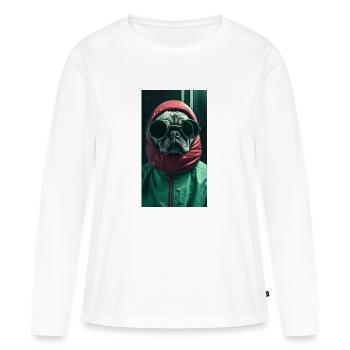 Vadrouilles Carlin – Cool & Confiant - T-shirt manches longues Premium bio Femme - blanc - Devant - Julia (174cm)