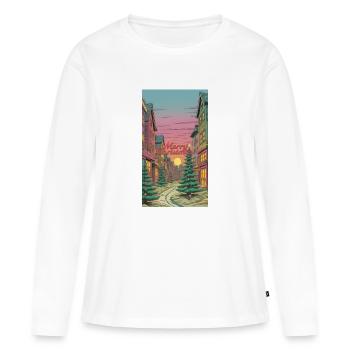 Joyeux Noël Hiver Scène du village Joyeux - T-shirt manches longues Premium bio Femme - blanc - Devant - Julia (174cm)