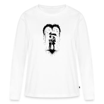 Couple Street Art avec Umbrella Heart Love Rain - T-shirt manches longues Premium bio Femme - blanc - Devant - Julia (174cm)