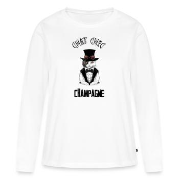 Chat chic - T-shirt manches longues Premium bio Femme - blanc - Devant - Julia (174cm)
